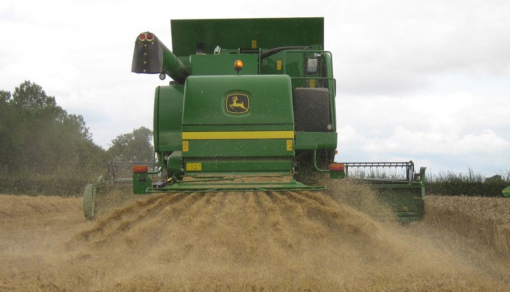 A harvester chopping straw